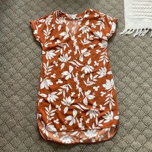 Small V Neck Floral Orange Dress